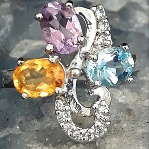 Natural Multi-Stone Silver Ring